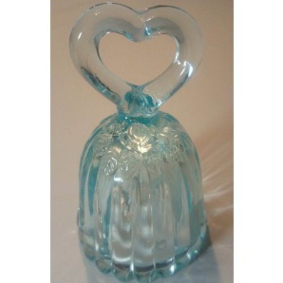 Fenton Teal Colored Glass Bell - Heart Handle - Hand Painted by M. Kibbe - Picture 3 of 5